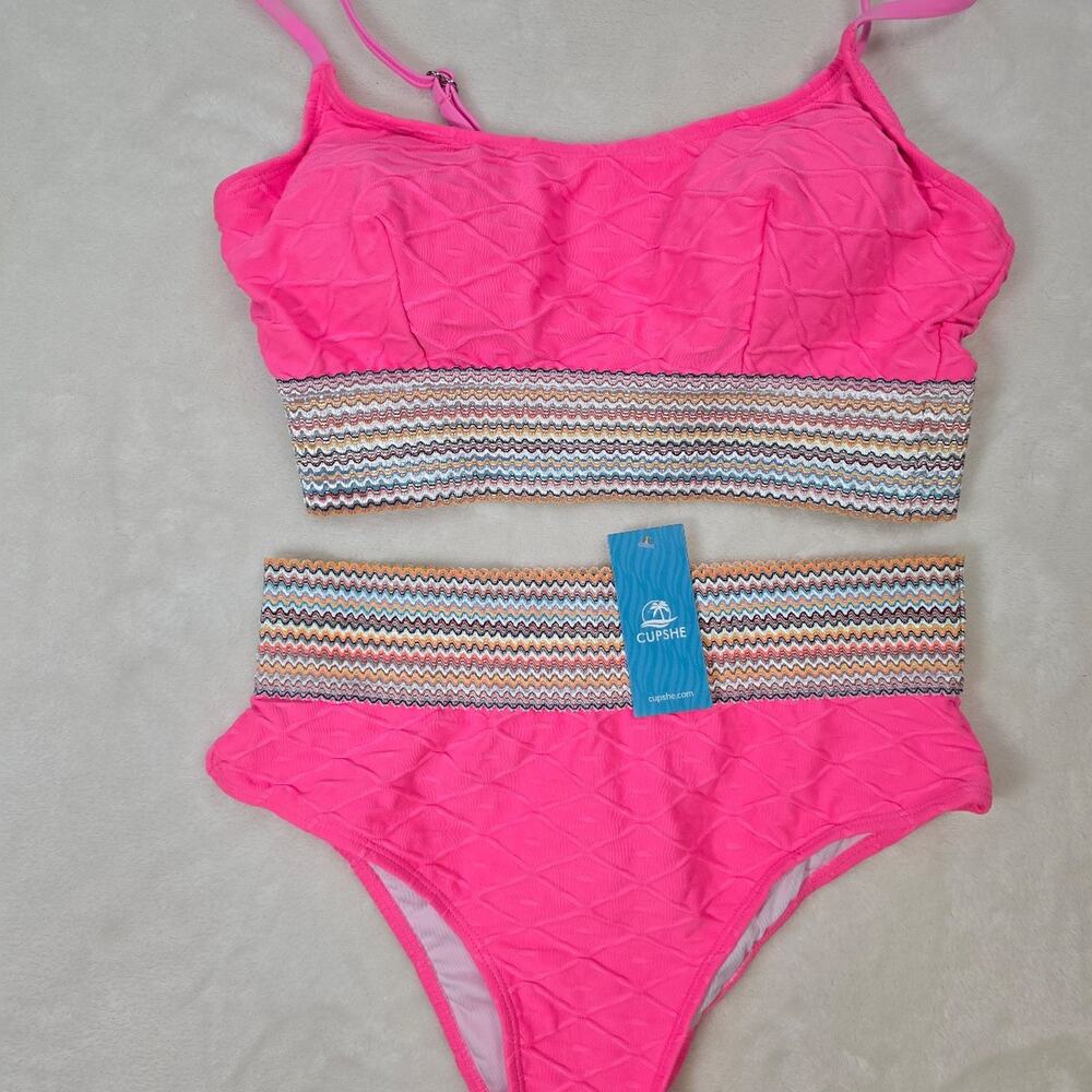 CUPSHE Women's Pink High Waisted Bikini Set sz Med NWT